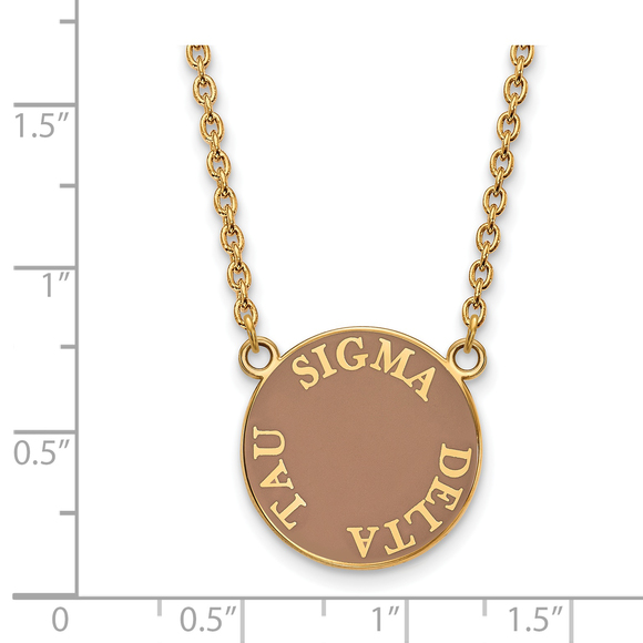 Sterling Gold-plate Sigma Delta Tau Text Large  Enamel Pendant 18" Necklace - Picture 2 of 2